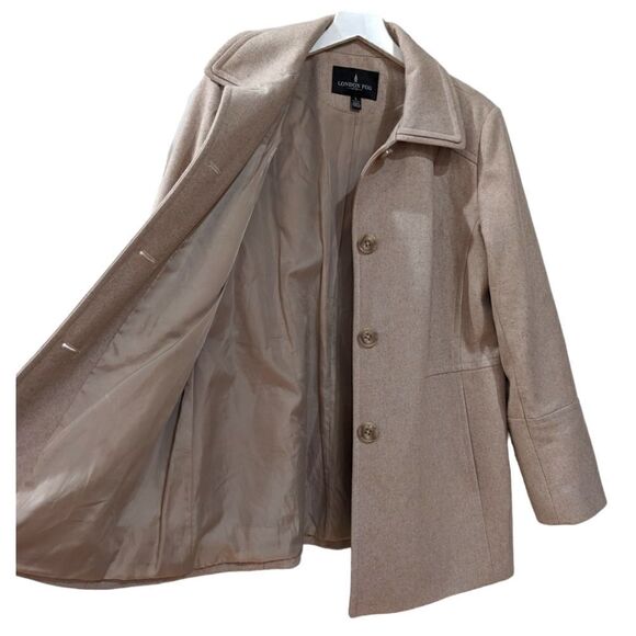 London Fog Women's Classic Wool Blend Short Coat Buttoned- Beige/Cream Size L - Picture 4 of 6
